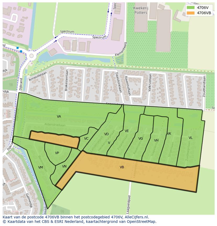 Afbeelding van het postcodegebied 4706 VB op de kaart.
