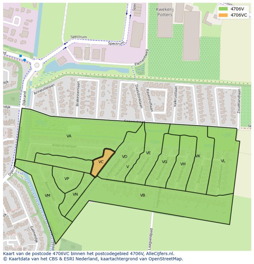Afbeelding van het postcodegebied 4706 VC op de kaart.
