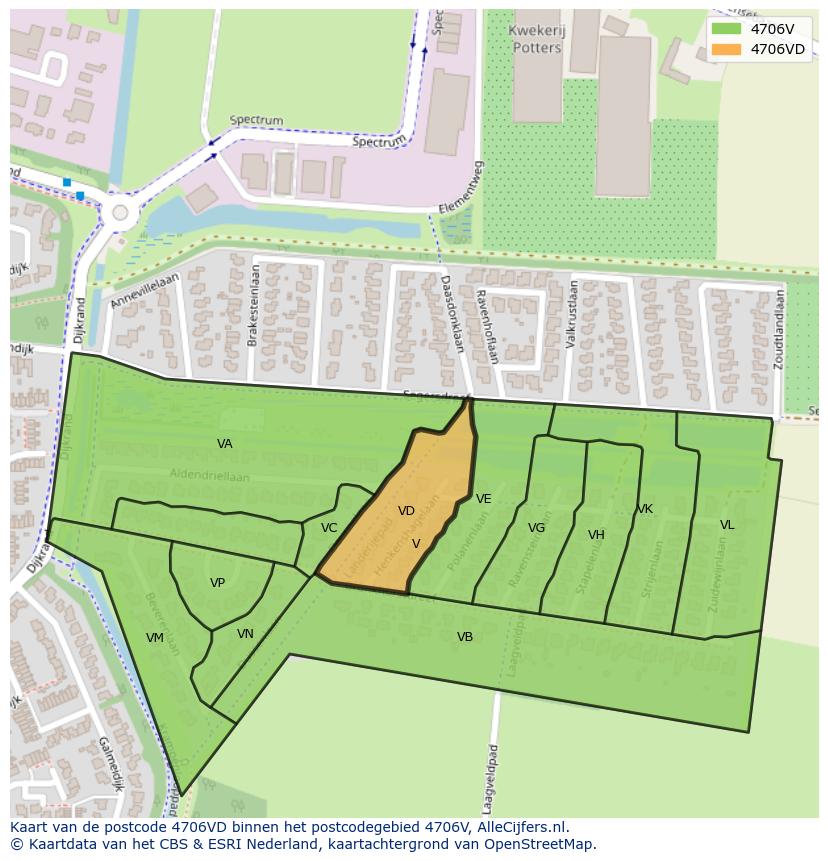 Afbeelding van het postcodegebied 4706 VD op de kaart.