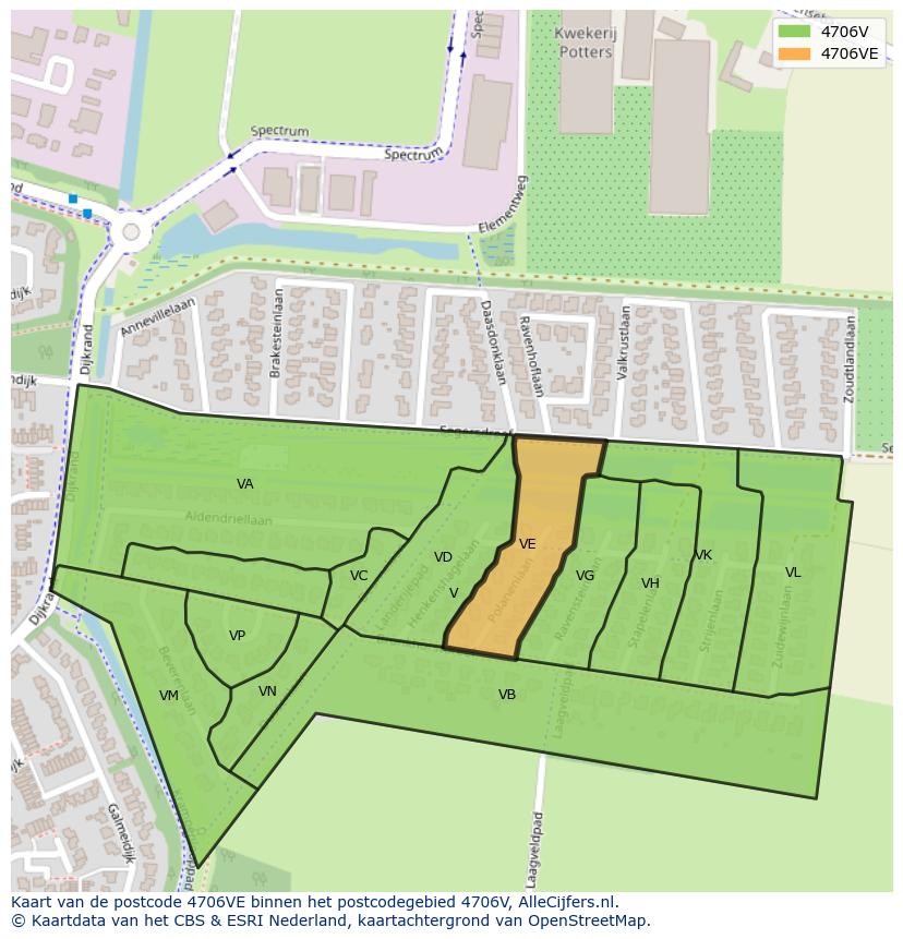 Afbeelding van het postcodegebied 4706 VE op de kaart.