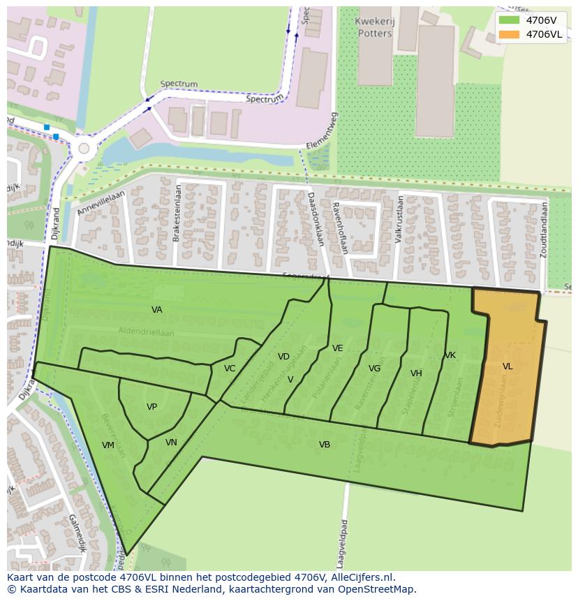 Afbeelding van het postcodegebied 4706 VL op de kaart.