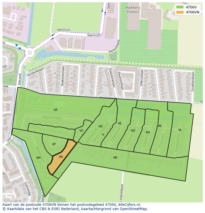 Afbeelding van het postcodegebied 4706 VN op de kaart.