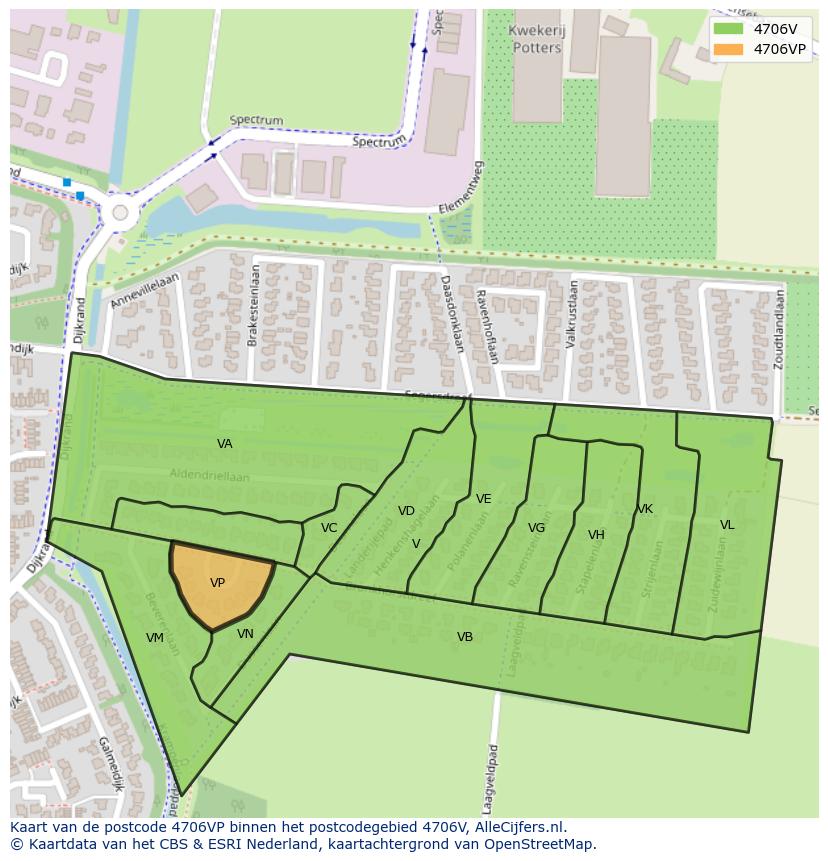 Afbeelding van het postcodegebied 4706 VP op de kaart.
