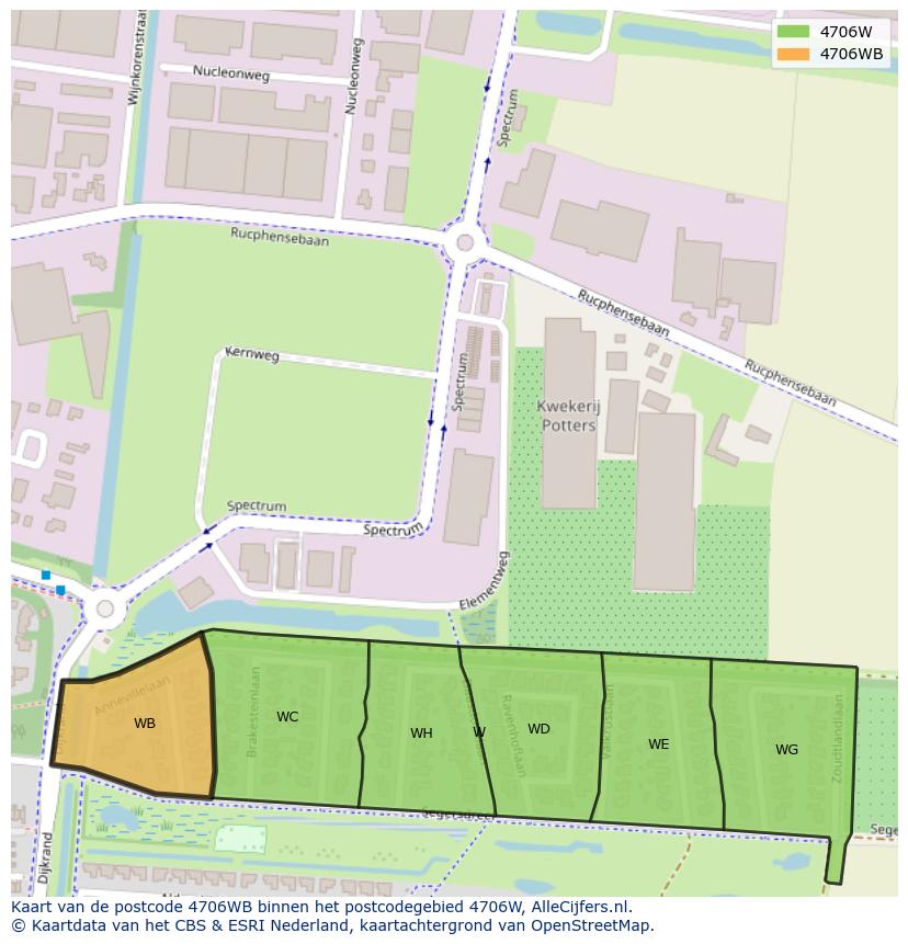 Afbeelding van het postcodegebied 4706 WB op de kaart.