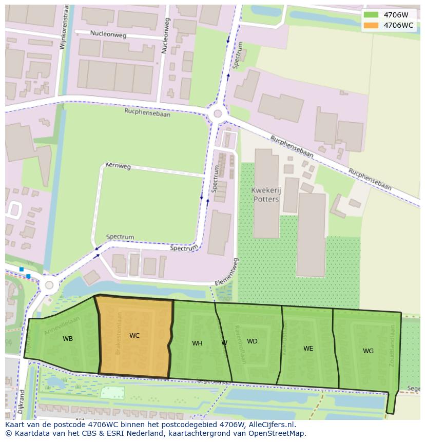 Afbeelding van het postcodegebied 4706 WC op de kaart.