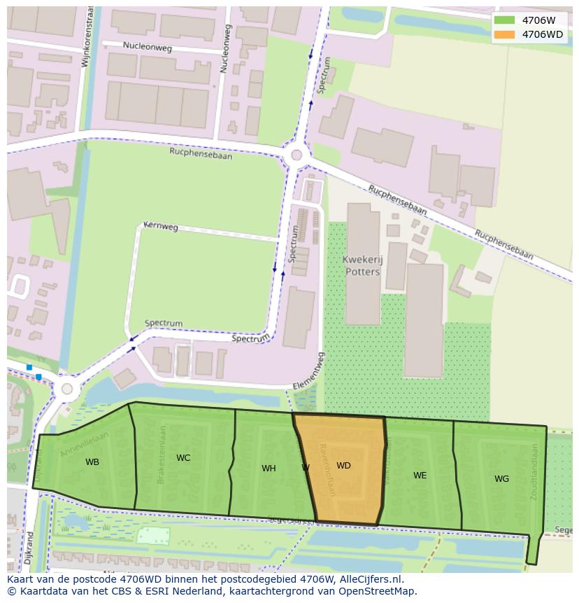 Afbeelding van het postcodegebied 4706 WD op de kaart.