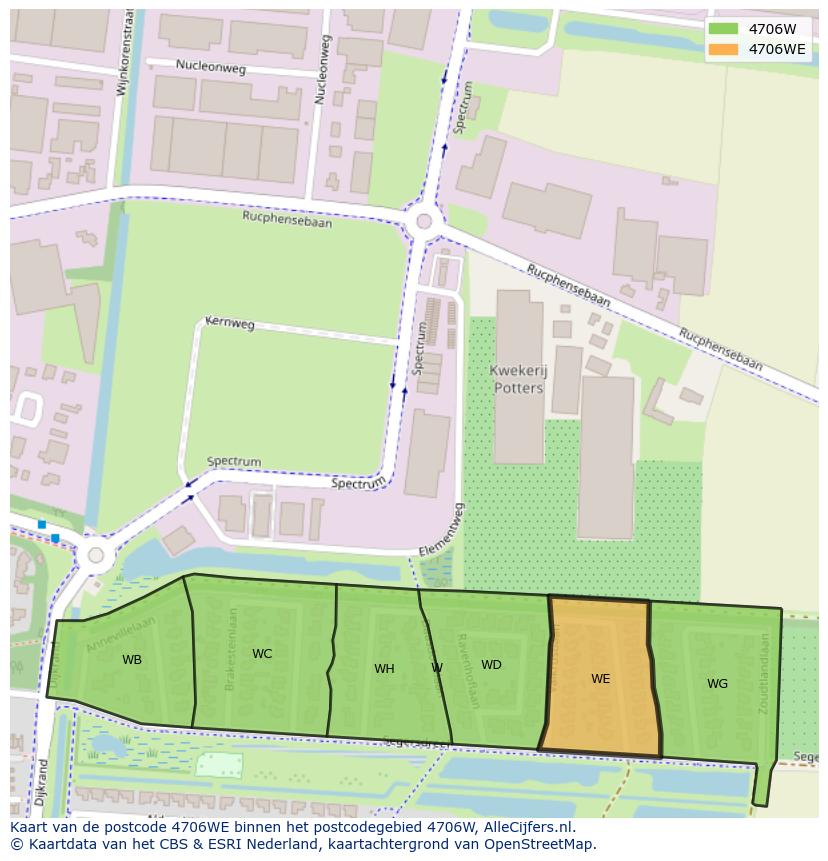 Afbeelding van het postcodegebied 4706 WE op de kaart.