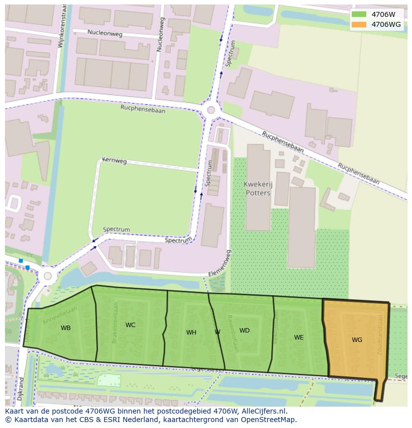 Afbeelding van het postcodegebied 4706 WG op de kaart.