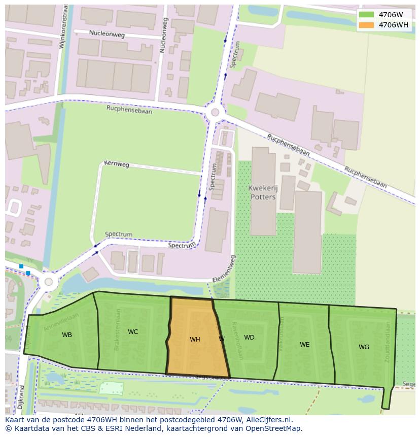 Afbeelding van het postcodegebied 4706 WH op de kaart.