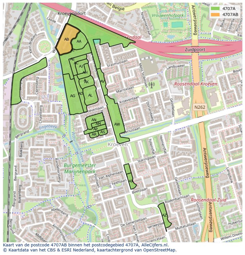 Afbeelding van het postcodegebied 4707 AB op de kaart.
