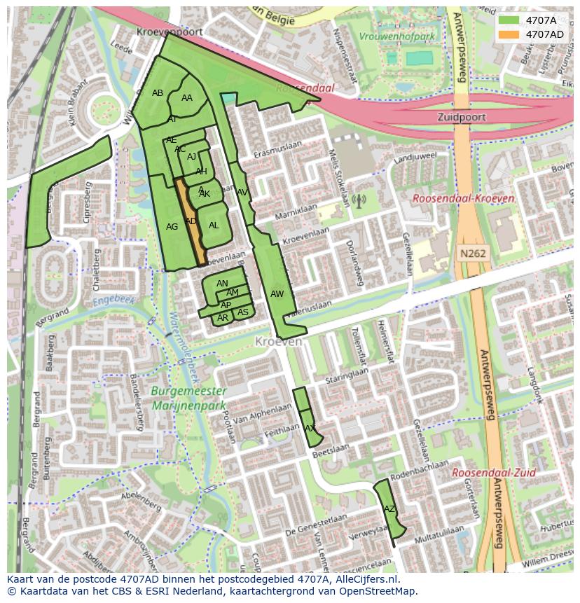 Afbeelding van het postcodegebied 4707 AD op de kaart.
