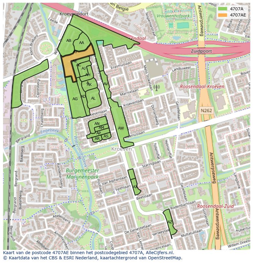 Afbeelding van het postcodegebied 4707 AE op de kaart.