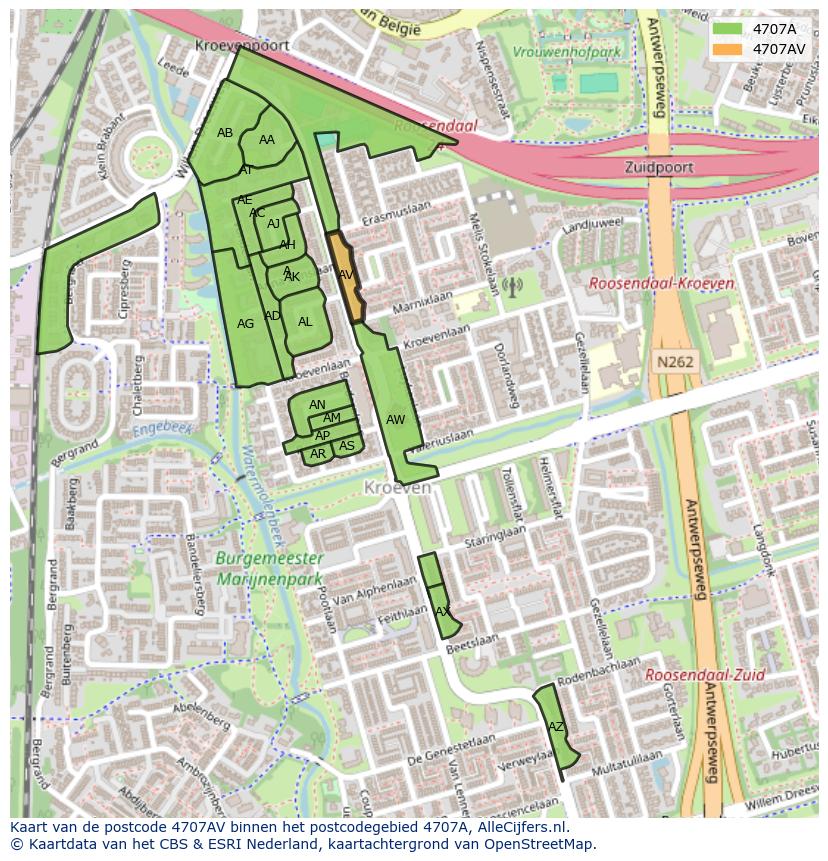 Afbeelding van het postcodegebied 4707 AV op de kaart.
