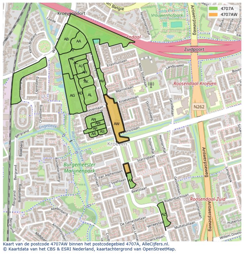 Afbeelding van het postcodegebied 4707 AW op de kaart.