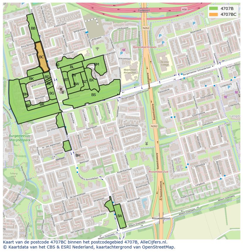 Afbeelding van het postcodegebied 4707 BC op de kaart.