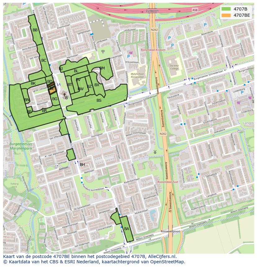 Afbeelding van het postcodegebied 4707 BE op de kaart.