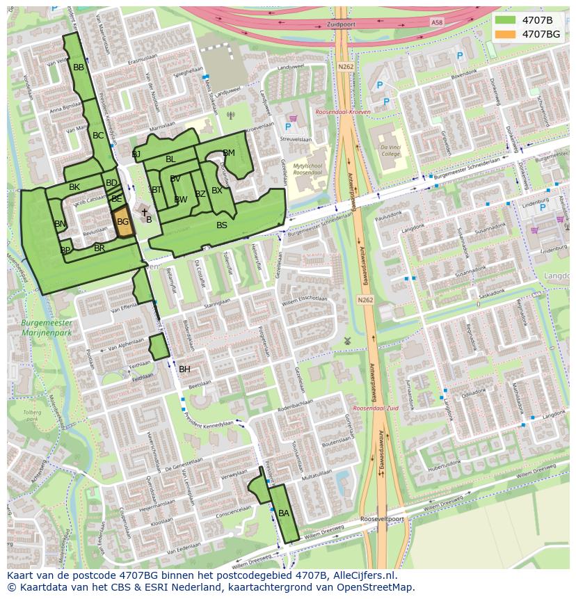 Afbeelding van het postcodegebied 4707 BG op de kaart.