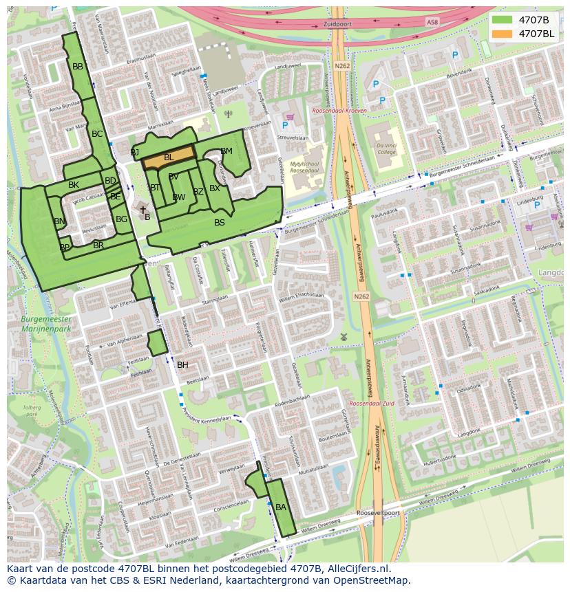 Afbeelding van het postcodegebied 4707 BL op de kaart.