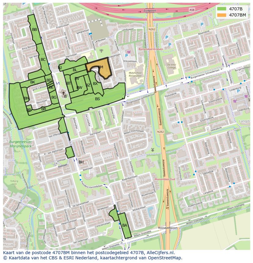 Afbeelding van het postcodegebied 4707 BM op de kaart.