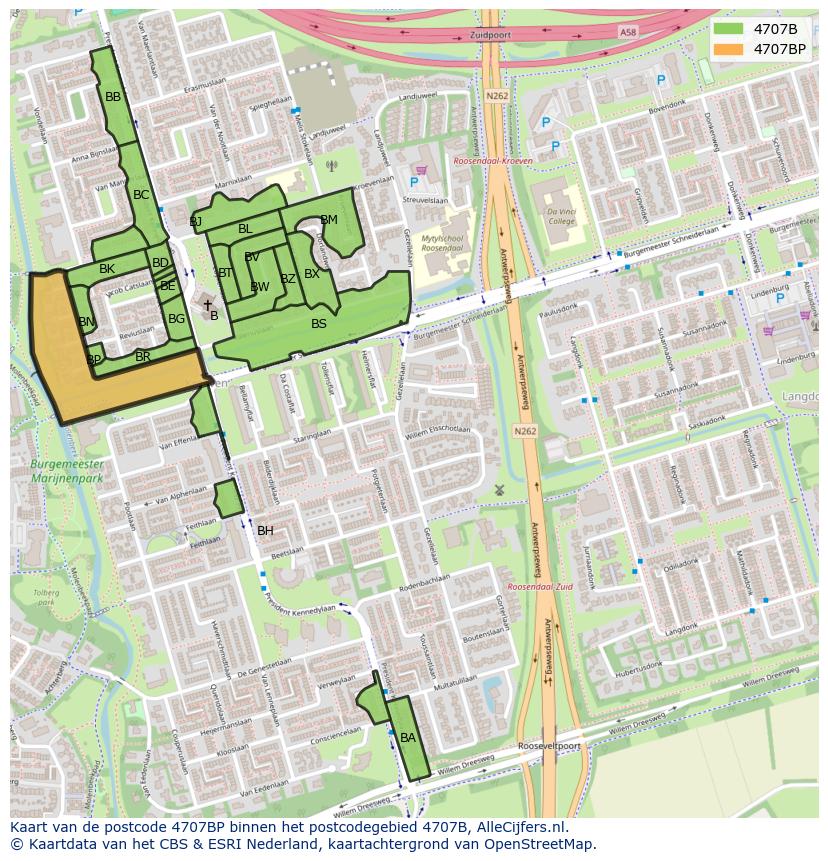 Afbeelding van het postcodegebied 4707 BP op de kaart.