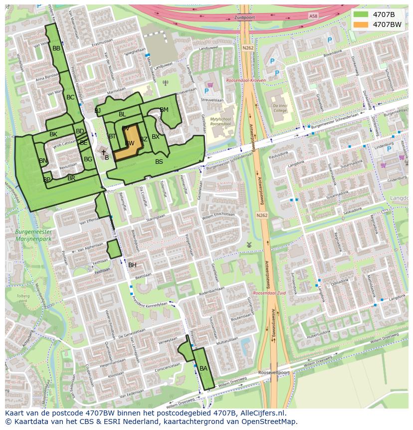 Afbeelding van het postcodegebied 4707 BW op de kaart.