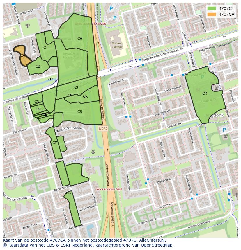 Afbeelding van het postcodegebied 4707 CA op de kaart.