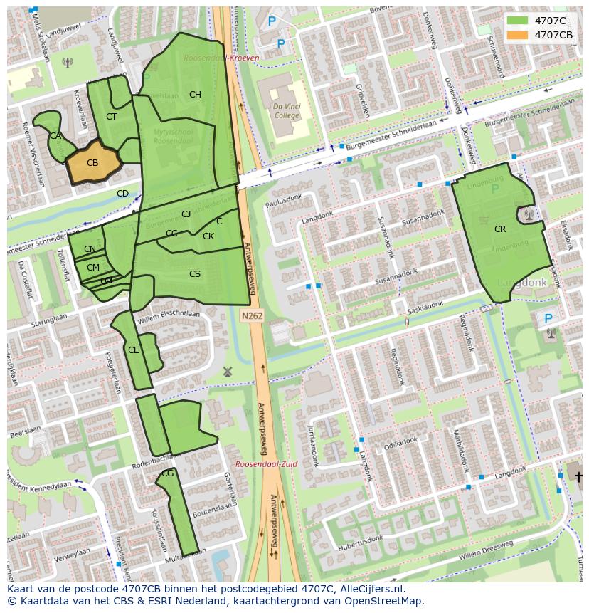 Afbeelding van het postcodegebied 4707 CB op de kaart.