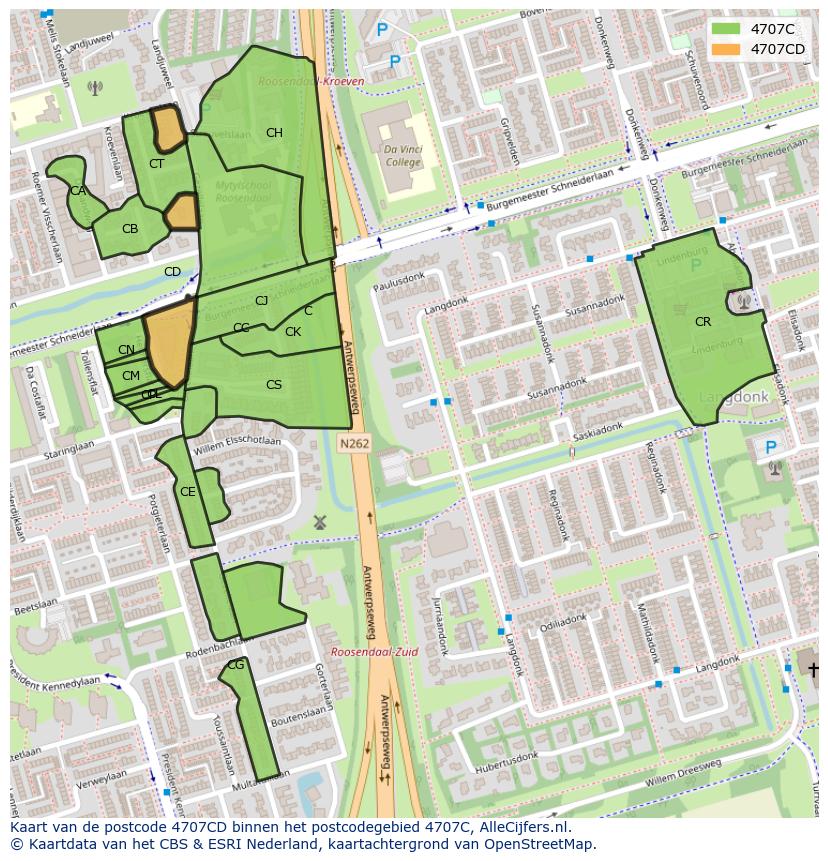 Afbeelding van het postcodegebied 4707 CD op de kaart.