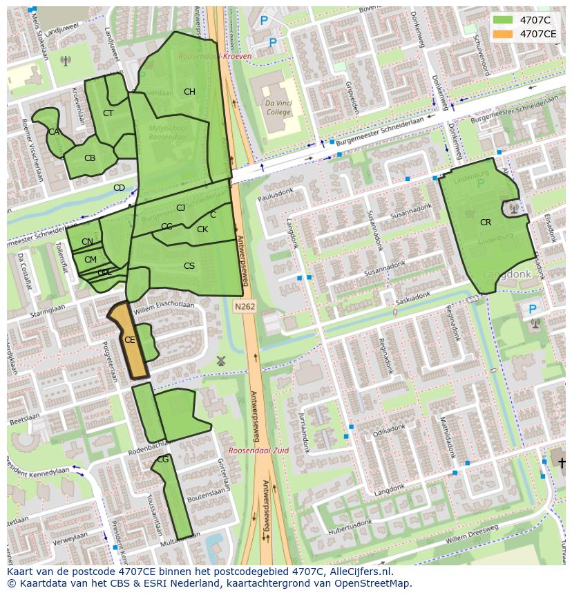 Afbeelding van het postcodegebied 4707 CE op de kaart.