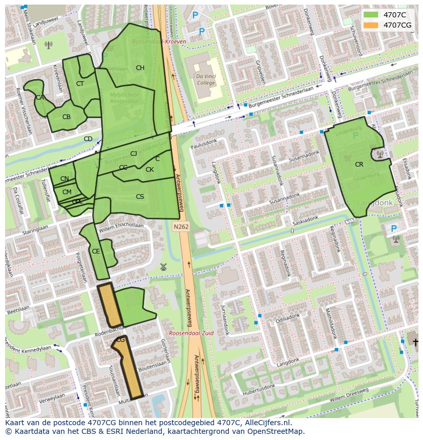 Afbeelding van het postcodegebied 4707 CG op de kaart.