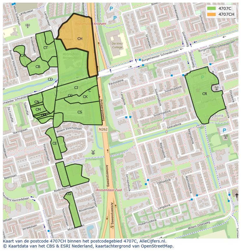 Afbeelding van het postcodegebied 4707 CH op de kaart.