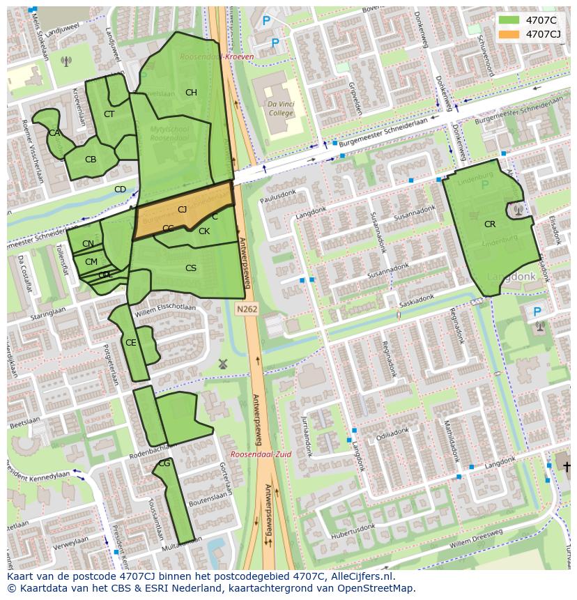 Afbeelding van het postcodegebied 4707 CJ op de kaart.