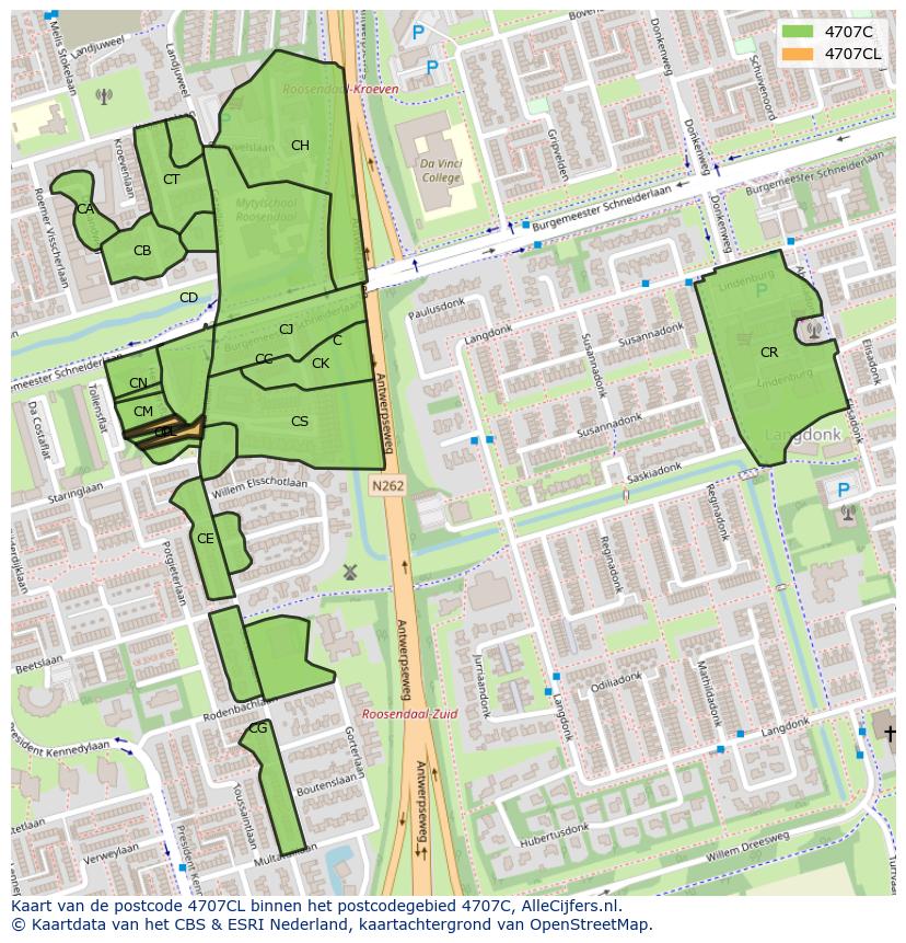 Afbeelding van het postcodegebied 4707 CL op de kaart.