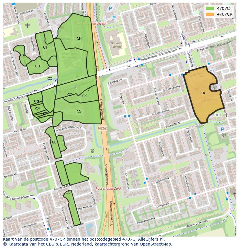 Afbeelding van het postcodegebied 4707 CR op de kaart.