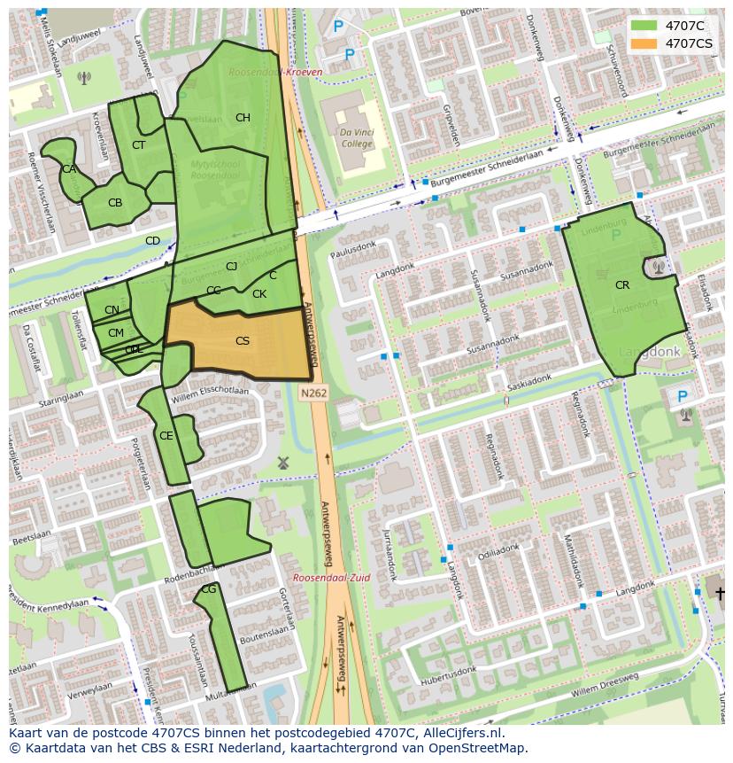 Afbeelding van het postcodegebied 4707 CS op de kaart.