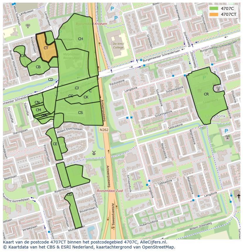 Afbeelding van het postcodegebied 4707 CT op de kaart.