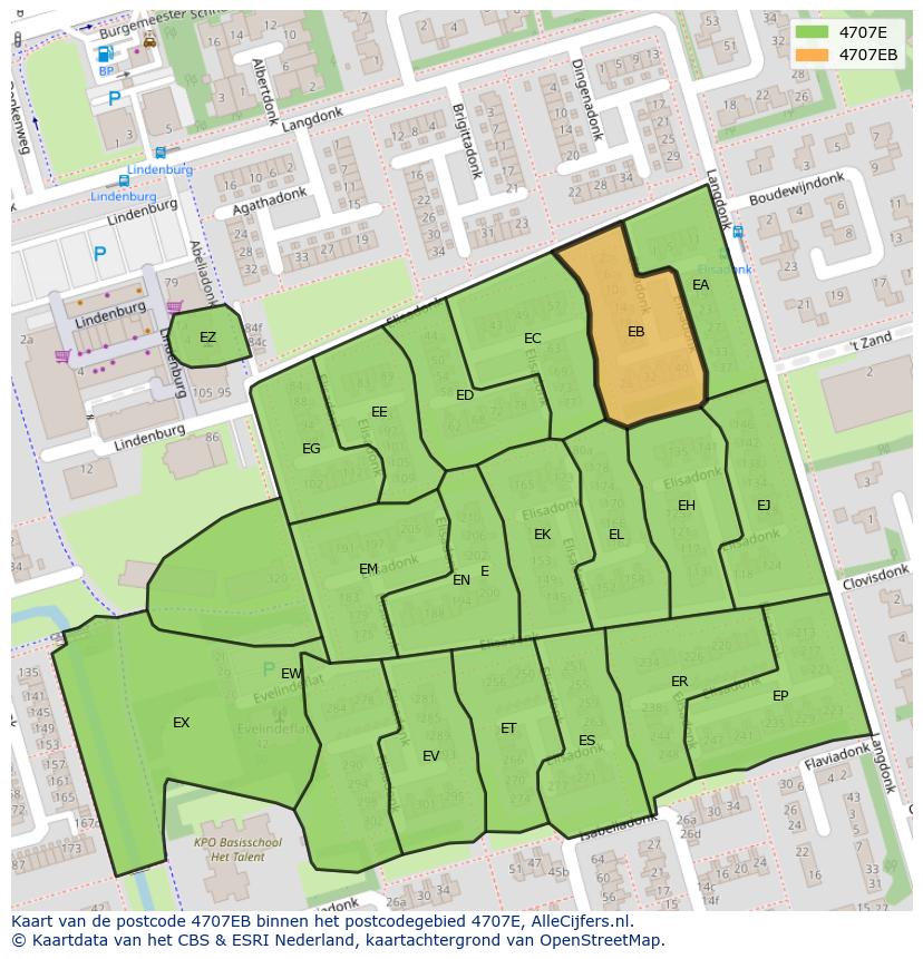 Afbeelding van het postcodegebied 4707 EB op de kaart.