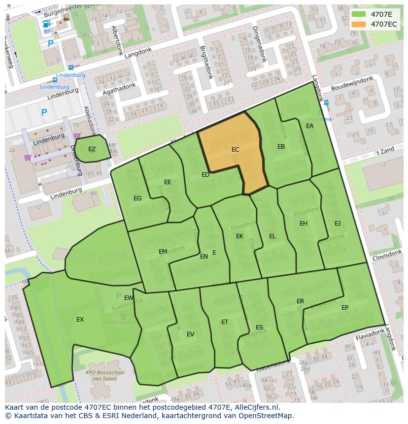 Afbeelding van het postcodegebied 4707 EC op de kaart.