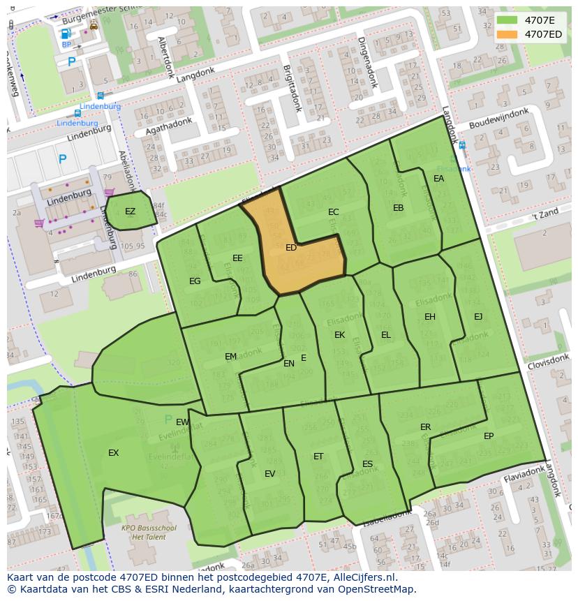 Afbeelding van het postcodegebied 4707 ED op de kaart.