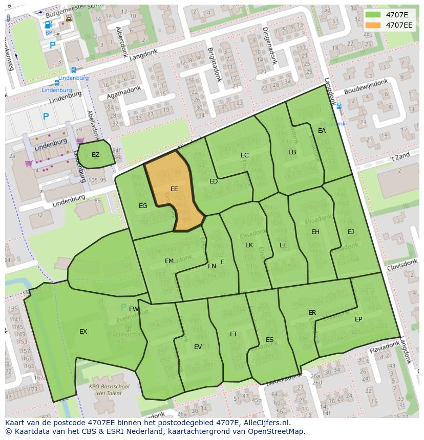 Afbeelding van het postcodegebied 4707 EE op de kaart.