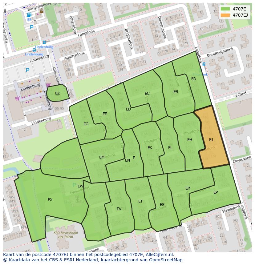 Afbeelding van het postcodegebied 4707 EJ op de kaart.