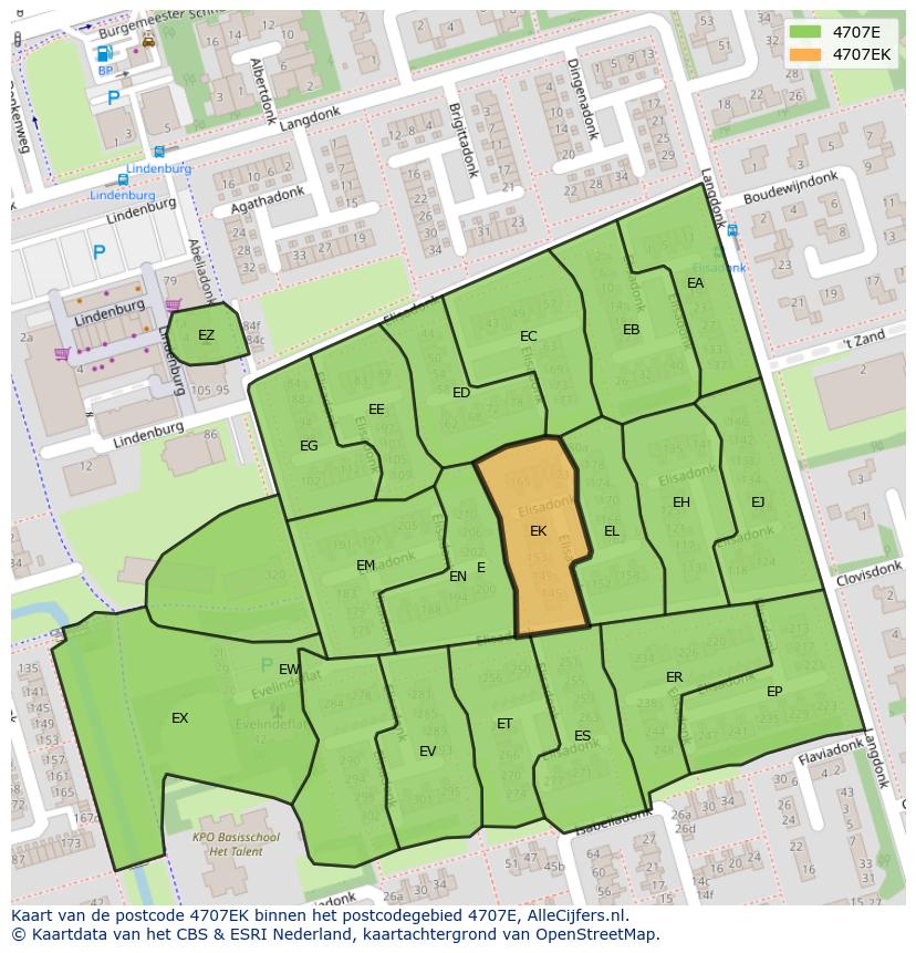 Afbeelding van het postcodegebied 4707 EK op de kaart.
