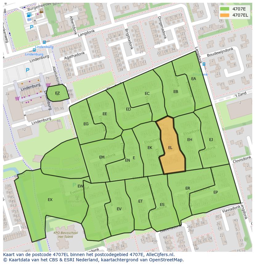 Afbeelding van het postcodegebied 4707 EL op de kaart.