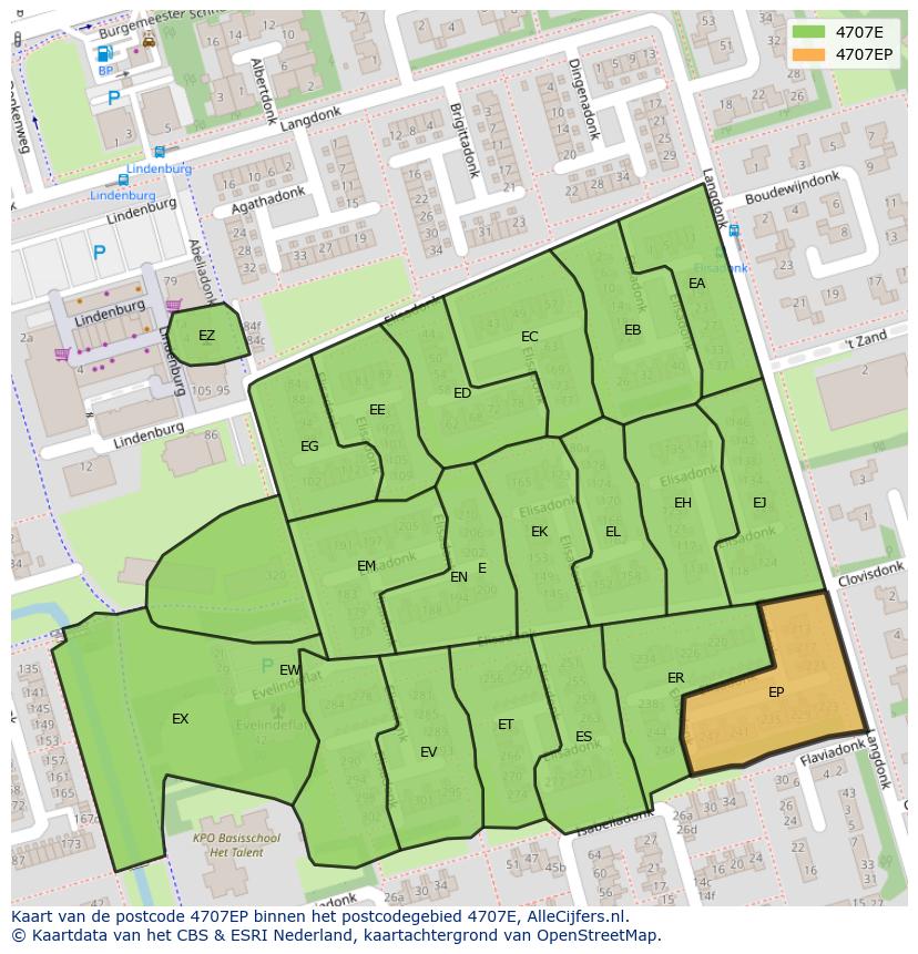 Afbeelding van het postcodegebied 4707 EP op de kaart.