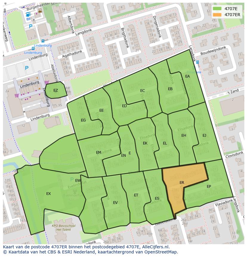 Afbeelding van het postcodegebied 4707 ER op de kaart.