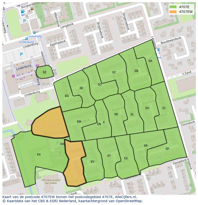 Afbeelding van het postcodegebied 4707 EW op de kaart.