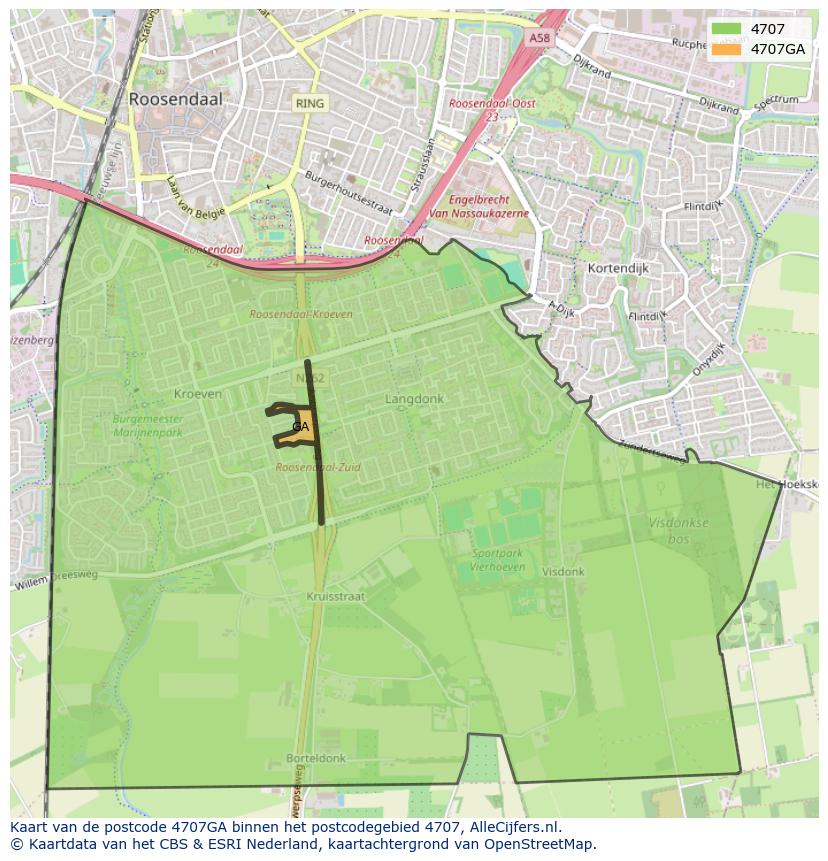 Afbeelding van het postcodegebied 4707 GA op de kaart.