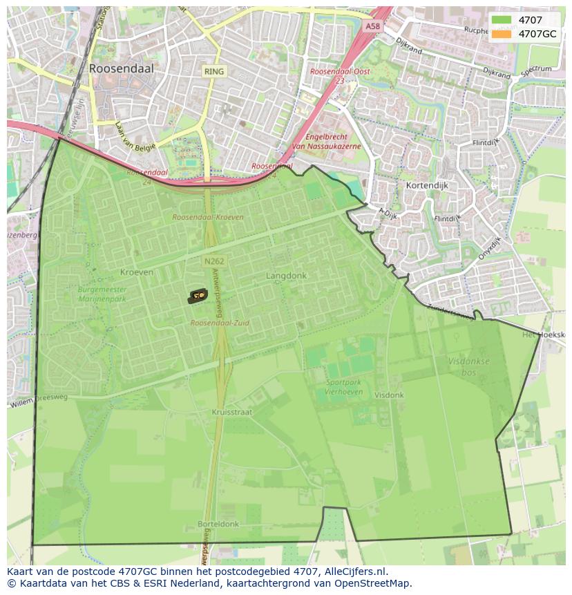 Afbeelding van het postcodegebied 4707 GC op de kaart.
