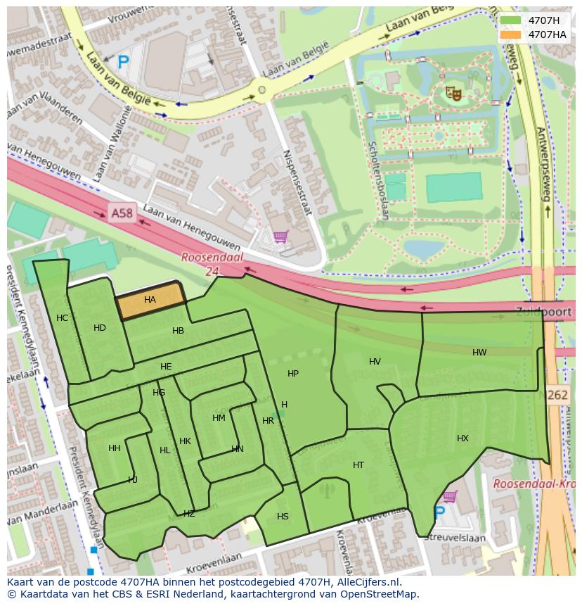 Afbeelding van het postcodegebied 4707 HA op de kaart.