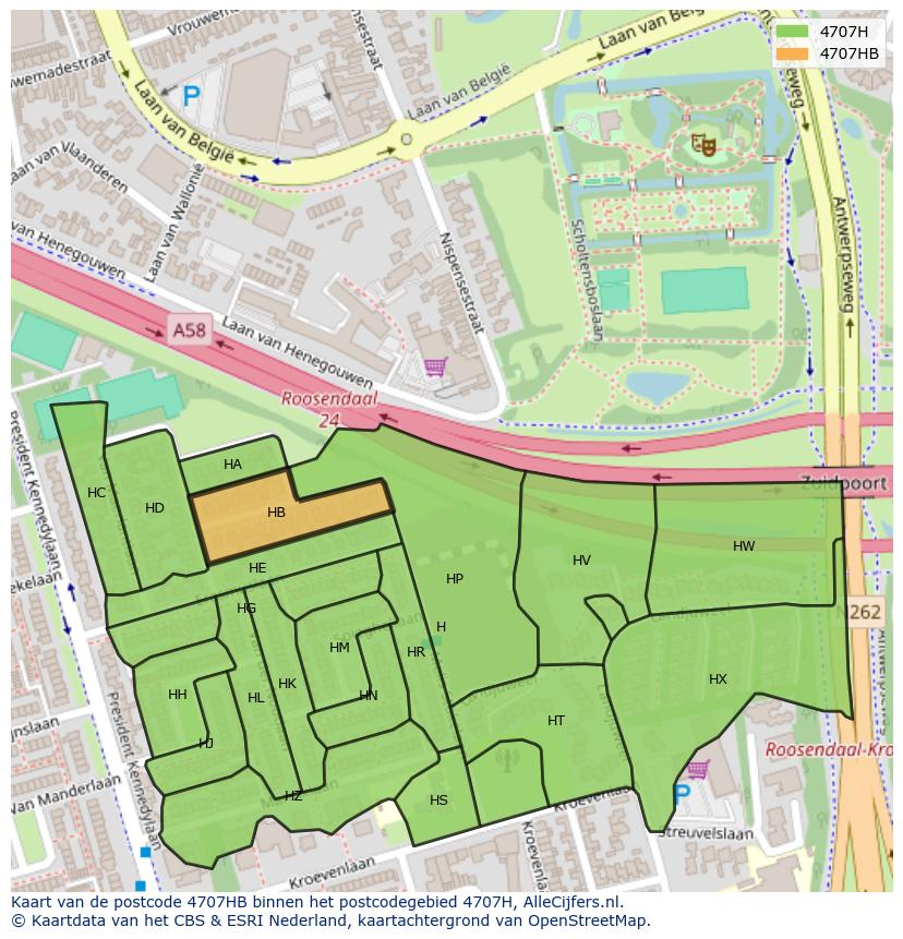 Afbeelding van het postcodegebied 4707 HB op de kaart.